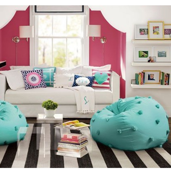 PBteen Large Teal Pom Pom Beanbag Cover - Picture 1 of 7